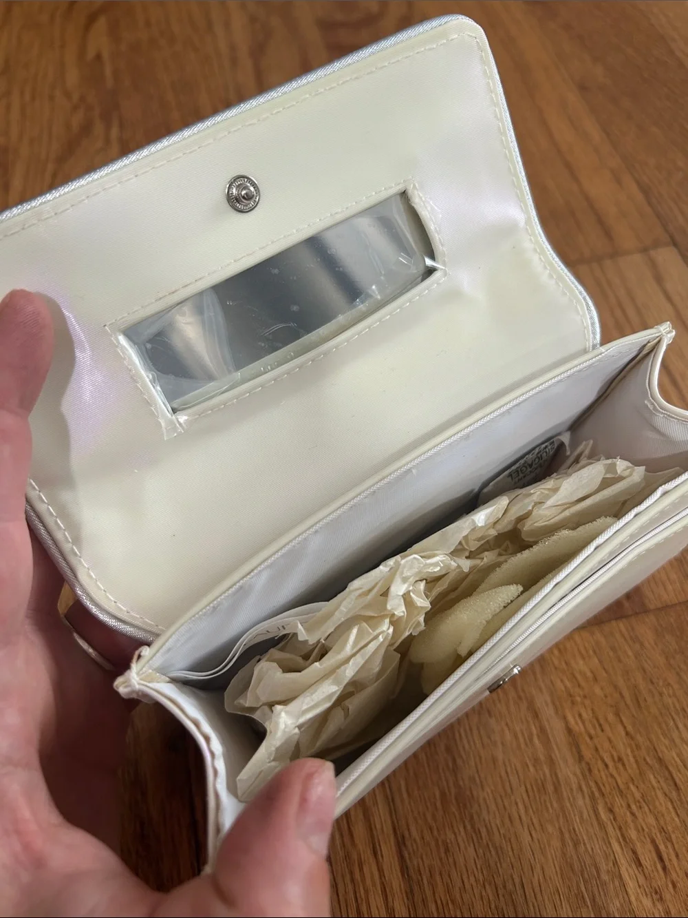 Estee Lauder Vintage Cream Metallic-Trim Women's Mirror Makeup Pouch NEW
